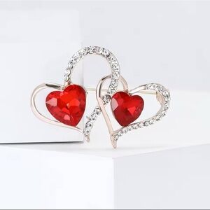 Elegant Red Heart Crystal Brooch